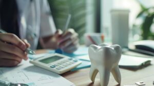 dentists-office-scene-featuring-ceramic-molar-wooden-desk-amidst-paperwork-calculator-coffee-cup-soft-natural-light